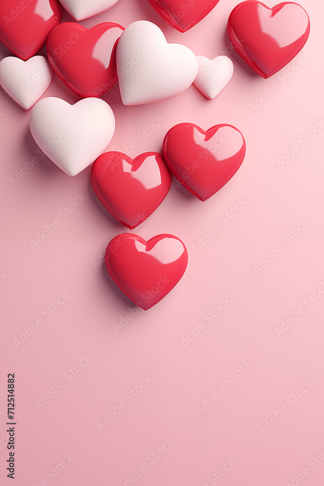 Red and white glossy hearts on pink background. Valentine's Day card Red and white glossy hearts on pink background. Valentine's Day card