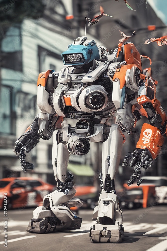 Futuristic Robot in Urban Sci-Fi Setting Futuristic Robot in Urban Sci-Fi Setting