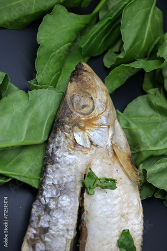 Close up Dried fish , photo