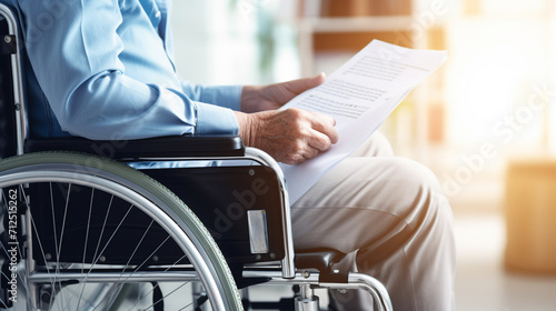 Disabled person reviewing papers