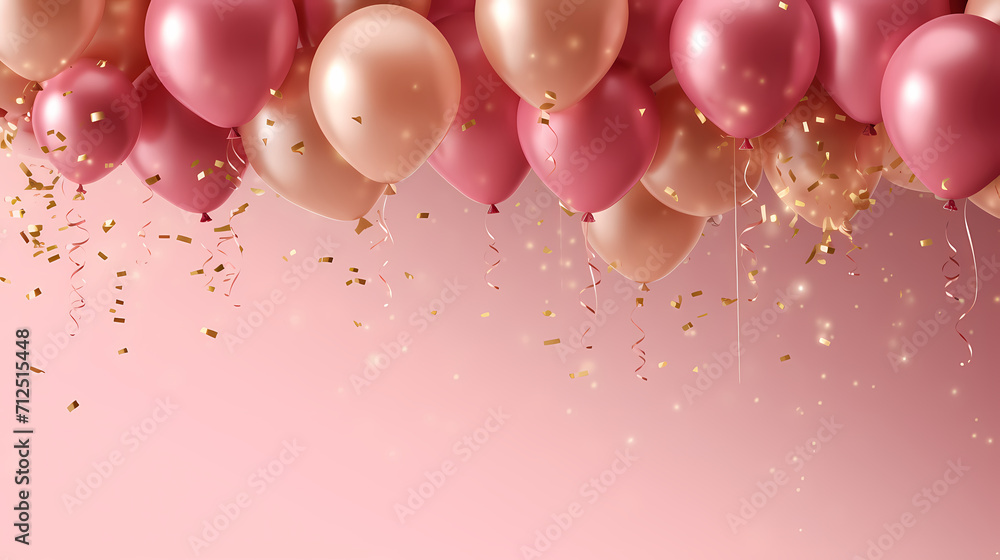 Holiday background with colorful balloons, confetti and ribbons. Holiday greeting card for birthday party, anniversary, New Year, Christmas or other events Holiday background with colorful balloons, confetti and ribbons. Holiday greeting card for birthday party, anniversary, New Year, Christmas or other events