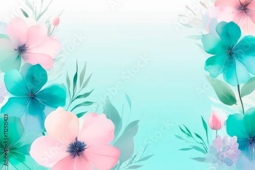 Art background with transparent x-ray flowers in pink, purple, pastel turquoise and green colors.
