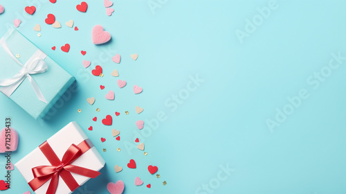 Capturing the Essence of Love  Romantic Valentine s Day Gifts  Candlelight  and Joyful Celebrations on a Pastel Blue Background