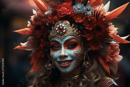 Indonesian Woman in traditional costume and stage makeup at nyepi festival, indonesian celebrations