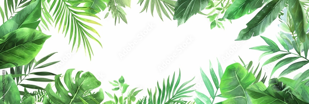 plants trees and leafs isolated on white background like border