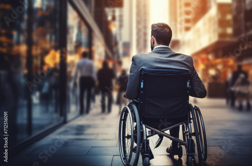 Happy disabled man during business meeting, horizontal