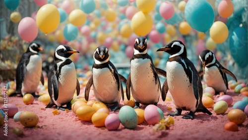 Easter, penguins celebrate Easter, Easter concept 