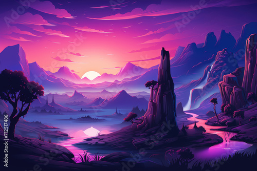 Minimalistic purple mountains background