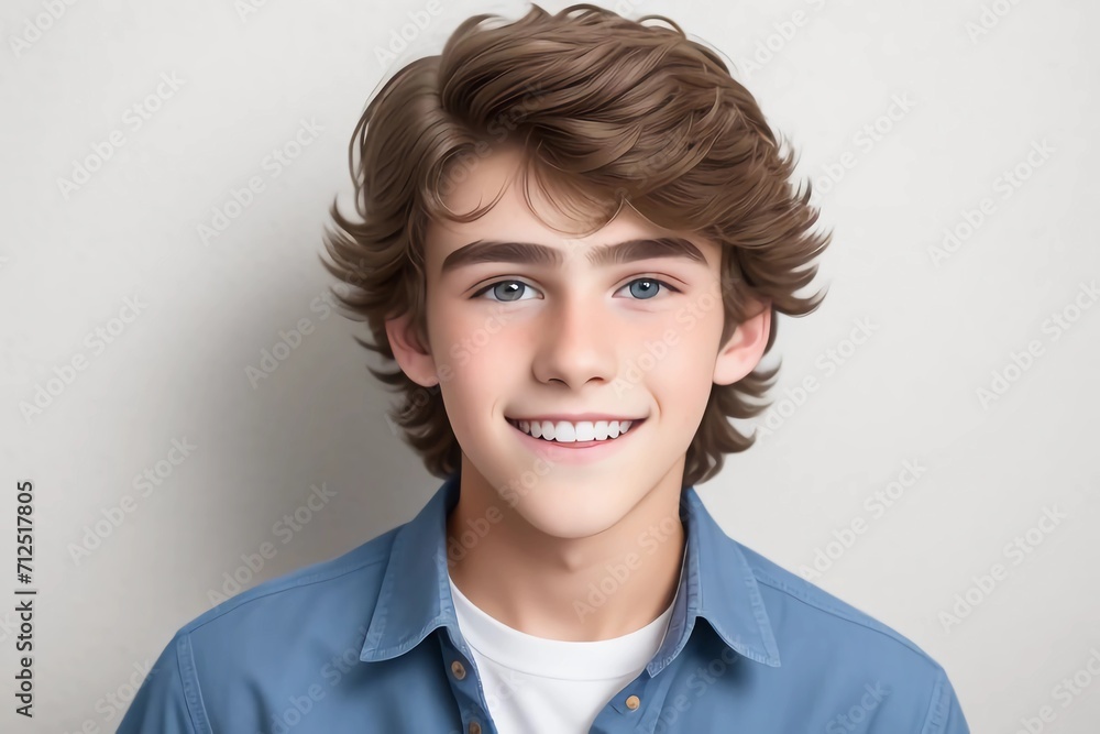 portrait of a smiling person young boy smile hairstyle hair face skin person marketing advertising model. Generated AI portrait of a smiling person young boy smile hairstyle hair face skin person marketing advertising model. Generated AI