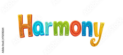 The word Harmony composed of colorful letters isolated on a transparent background 