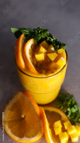 Vibrant Citrus Delight, Freshly Blended Orange Smoothie With a Twist of Parsley