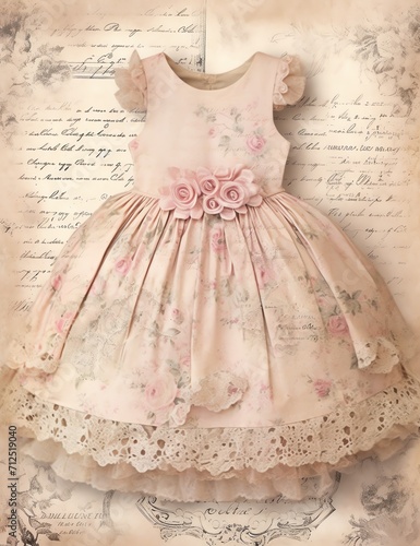 Portrait of a girls dress cute baby old paper, vintage junk journal digital paper