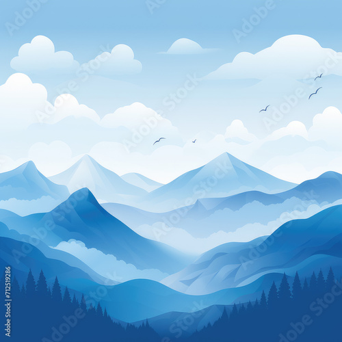 Minimalistic blue mountains background