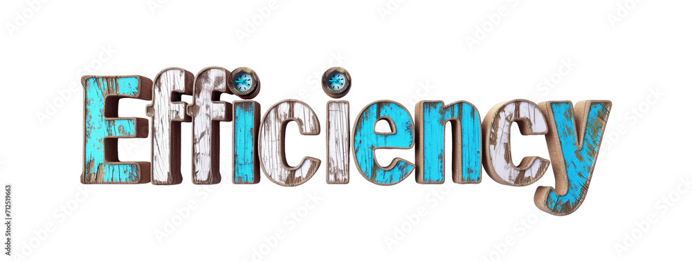 The word Efficiency composed of colored wood  isolated on a transparent background 
