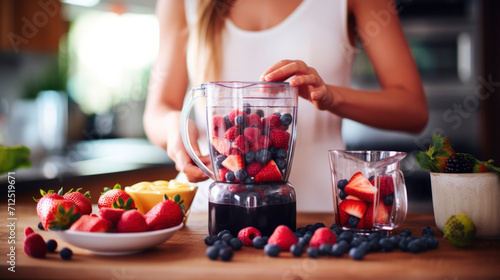 Refreshing Berry Smoothie  Healthy Blend of Blueberries  Raspberries  and Strawberries in a Clear Glass - Banner of Freshness  Nutrition  and Organic Summer Delight