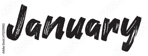 Black word of month 'January'. Vector illustration. Title of January with grunge