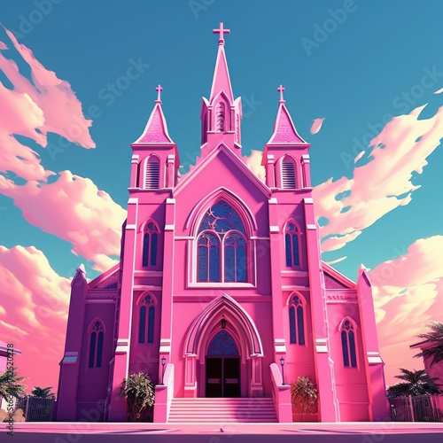a exterior view of church with colors vivids