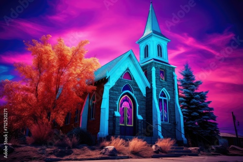 a exterior view of church with colors vivids photo