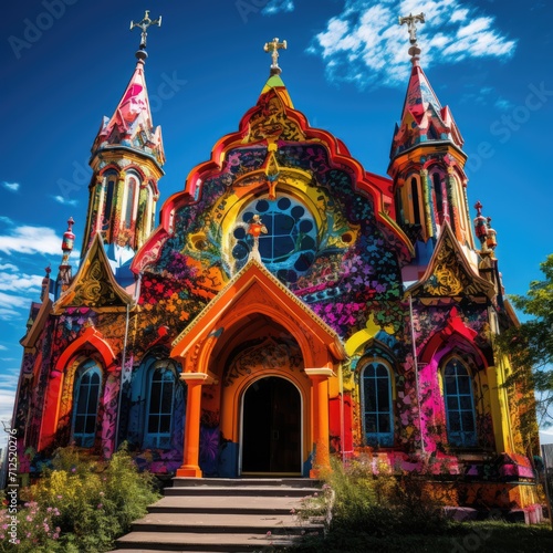 a exterior view of church with colors vivids
