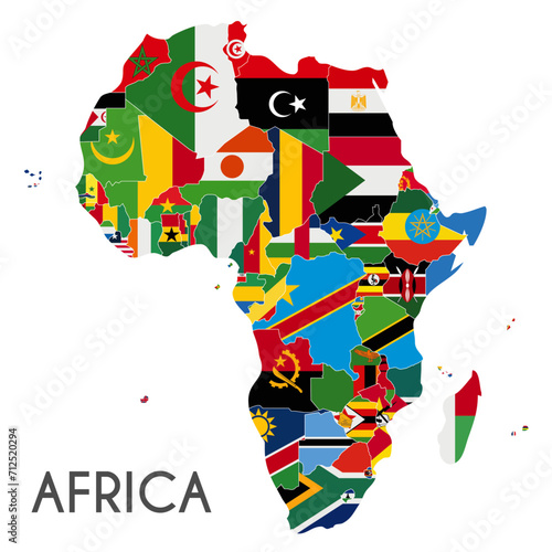 Political Africa Map vector illustration with the flags of all countries. Editable and clearly labeled layers.