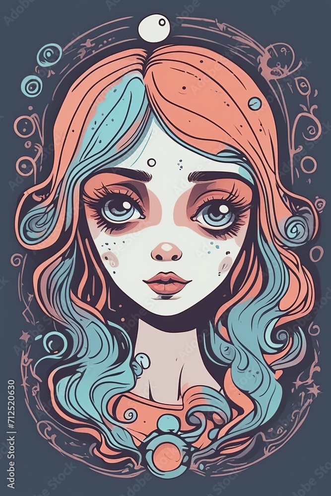 Cosmic Dreamer: Stylized Woman with Celestial Theme Cosmic Dreamer: Stylized Woman with Celestial Theme