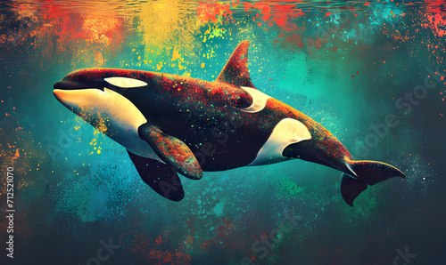 Orca in the ocean. Marine mammal illustration.  © Lunstream