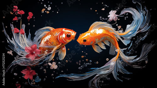 Two Koi Fish oriental art illustration , Generate AI