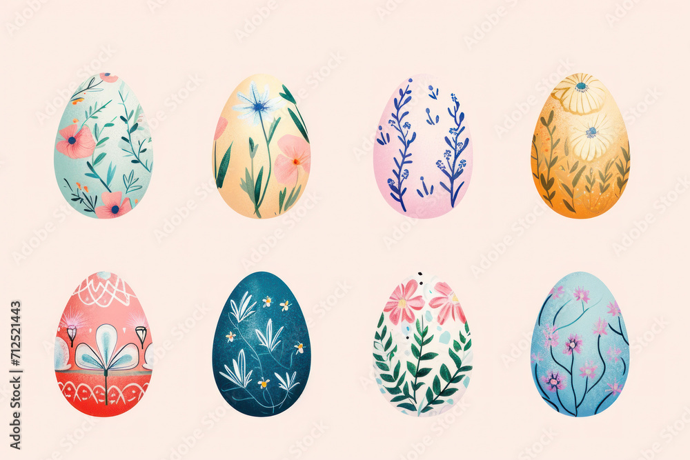 Set of colorful painted Easter eggs