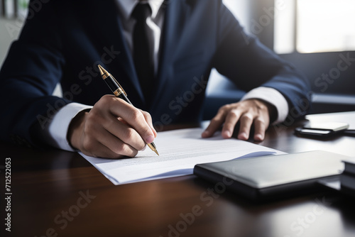 person in suit signing a paper/contract