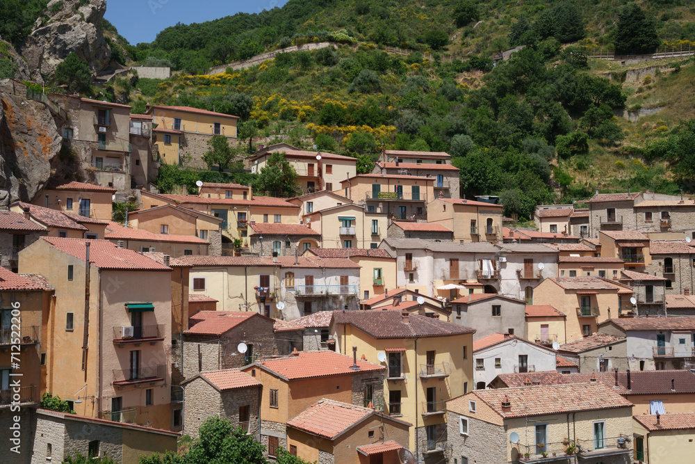 View of Castelmezzano, historic town in Basilicata, Italy