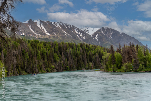 The Kenai River (Kahtnu in Dena'ina language) longest river in Kenai Peninsula of southcentral Alaska. Near Cooper Landing, a popular spot for sport fishing, canoeing, kayaking and rafting.  photo
