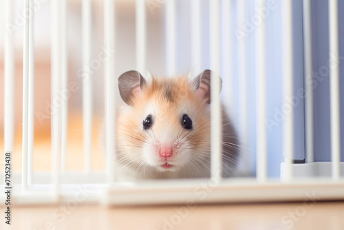 Portrait of a fluffy pet hamster in a cage