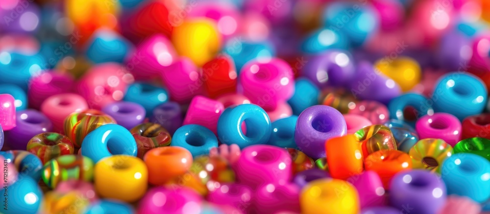 Multicolored pony beads create a stunning pattern for crafts and hair accessories.