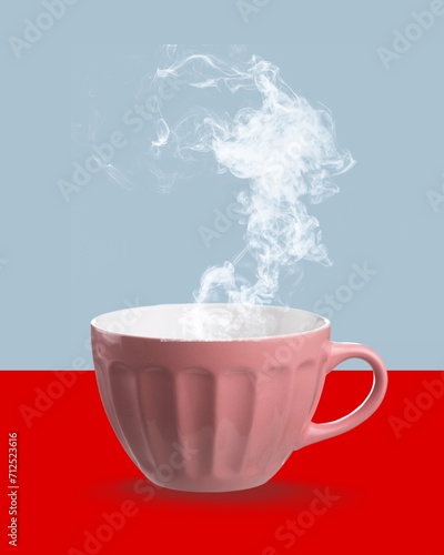 Winter composition. coffee cup with smoke