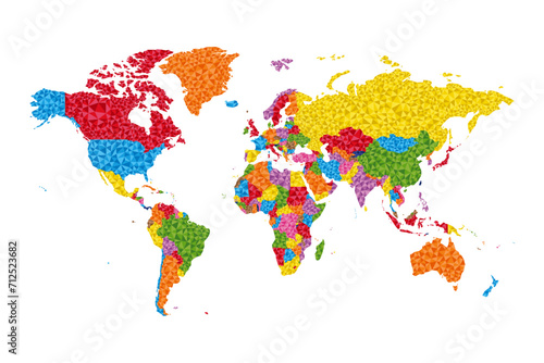 Low Poly World Map with countries on different colors