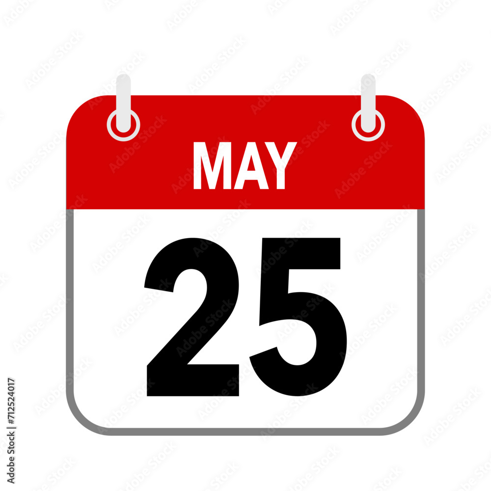 25 May, calendar date icon on white background. 25 May, calendar date icon on white background.