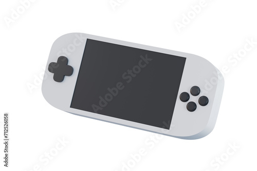 3d game console, Mini console icon black and white objective isolated on blue background. retro game design concept. Video games concept. Minimal cartoon.3D Rendering. A place for text, copy space.