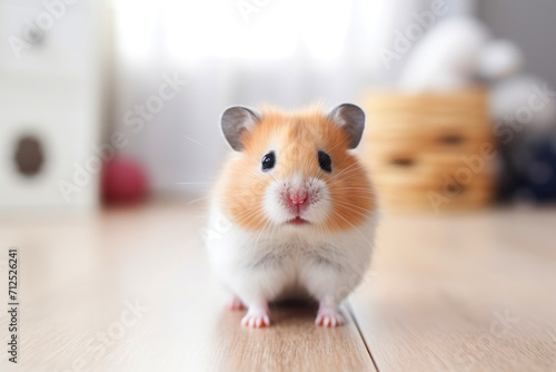 Hamster on the floor in the room. Cute pet