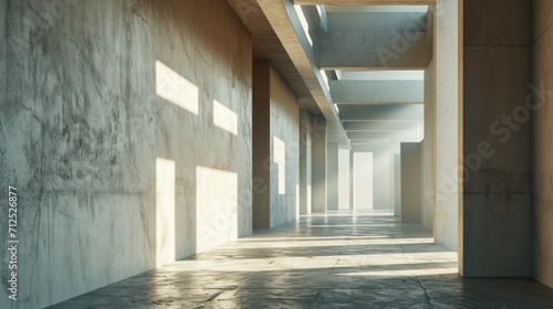 3d rendering of empty corridor interior with light and shadow from window