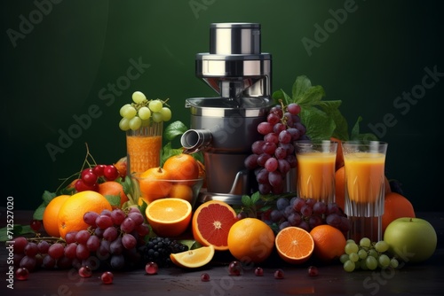 Mixer blender with fresh fruit on the table, making juice and smoothies from seasonal fresh fruit, healthy drink and lifestyle