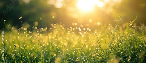 Spring or Summer Green Grass field with sunny bokeh background