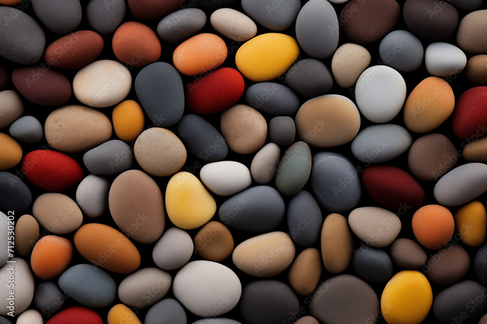 Multicolored smooth river stones creating a textured background Multicolored smooth river stones creating a textured background