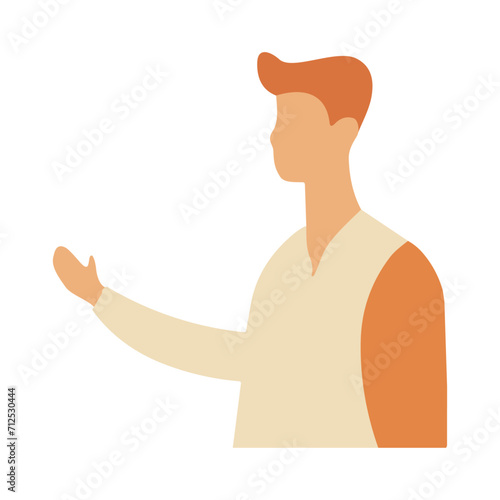 a man with an outstretched hand and red hair