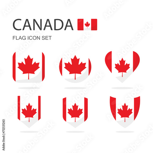Canada 3d flag icons of 6 shapes all isolated on white background.