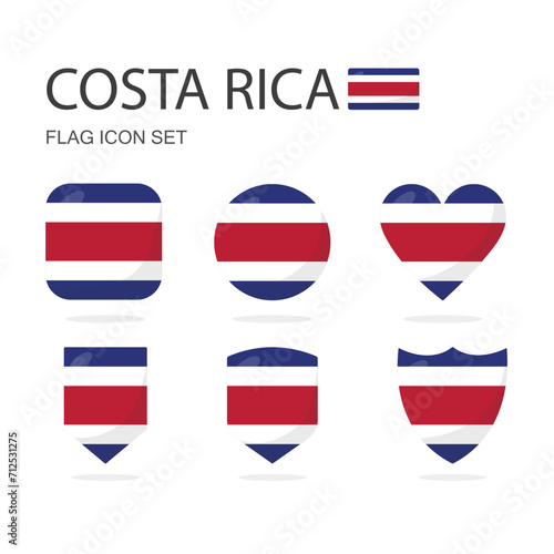 Costa rica 3d flag icons of 6 shapes all isolated on white background.