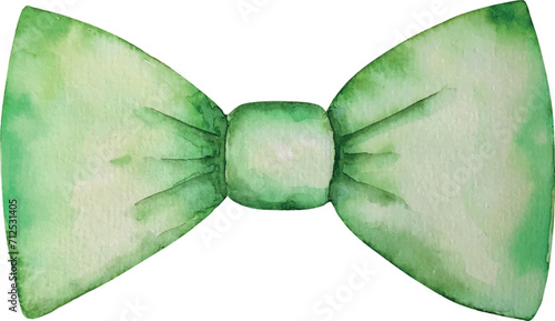 Vector watercolor green bow tie, accessory, St. Patrick's Day, holiday sign, wedding, summer, fashion, on white background, hand painted on paper, for design, packaging, invitation, postcards