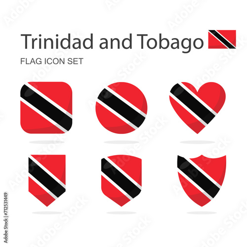 Trinidad and Tobago 3d flag icons of 6 shapes all isolated on white background.
