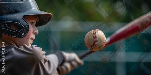 Child playing baseball close-up Generative AI photo