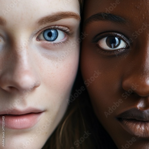 Caucasian woman and African woman together. International day for the elimination of racism photo