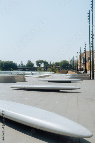 Bench Bollards in Sunny Nicosia Cityscape